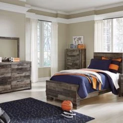 Ashley Derekson Multi Gray Twin Bed W/ Dresser & Mirror Bedroom