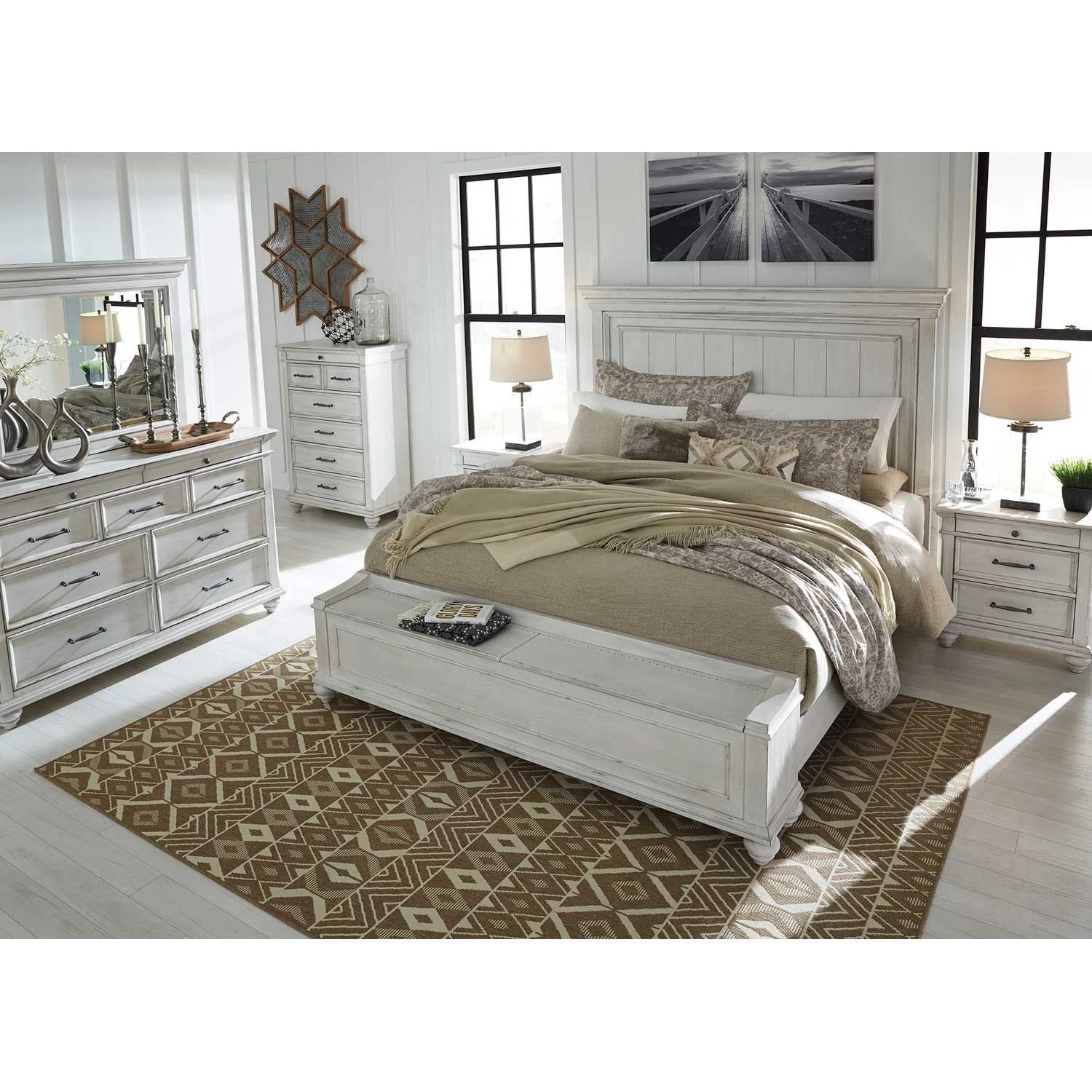 Ashley Kanwyn Queen Storage Bed W/ Dresser Mirror & Nightstand 1 Ashley Kanwyn Queen Storage Bed W/ Dresser Mirror & Nightstand