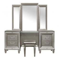 Home Elegance Tamsin Champagne Gray Vanity And Vanity Stool Bedroom