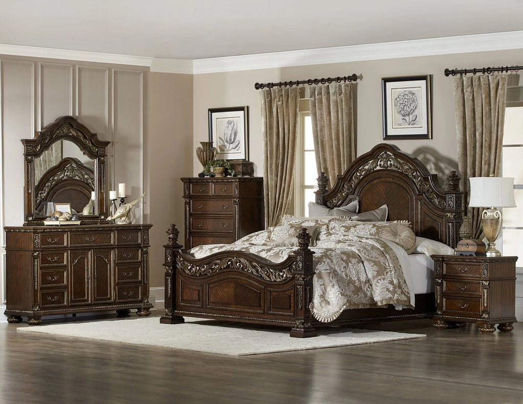 Home Elegance Catalonia Queen Bed W/ Dresser & Mirror 1 Home Elegance Catalonia Queen Bed W/ Dresser & Mirror