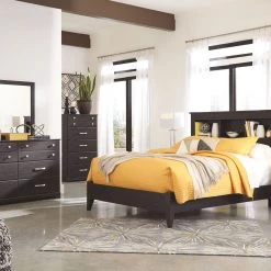 Ashley Reylow Dark Brown Queen Bookcase Bed W/ Dresser Mirror & Nightstand Bedroom