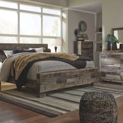 Ashley King Beds Derekson Multi Gray King Bed With Dresser Mirror & 2 Nightstand