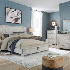 Ashley Bedroom Brashland Linen King Bed W/ Dresser Mirror & Nightstand