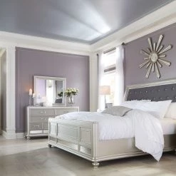 Ashley Coralayne King Sleigh Bed W/ Dresser Mirror & Nightstand Bedroom