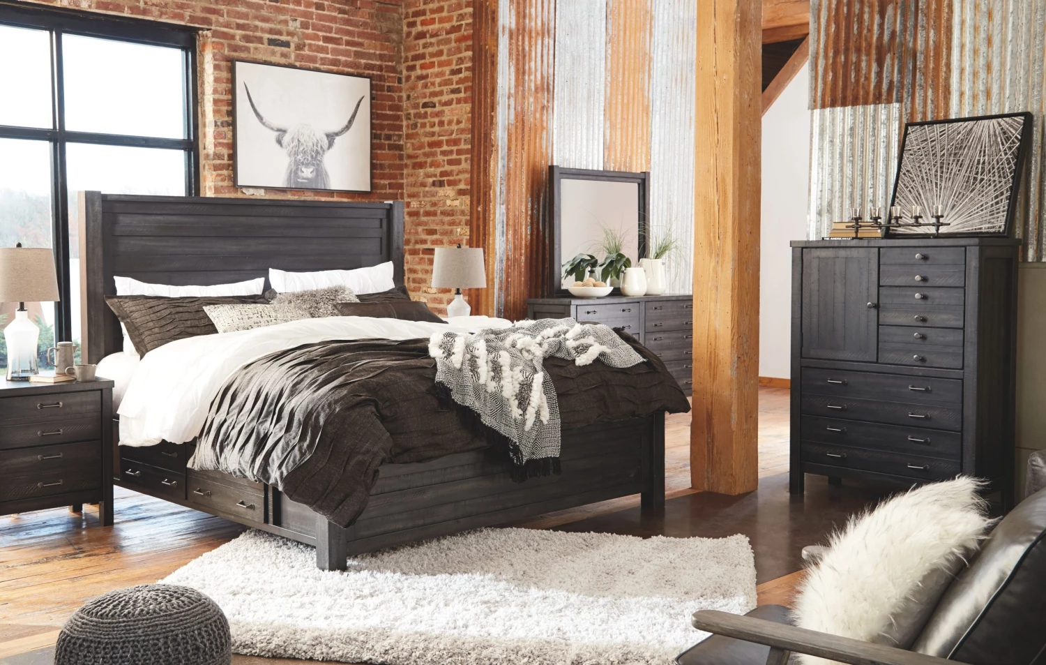 Ashley BaylowBlack Queen Bed W/ Dresser Mirror & Nightstand 1 Ashley BaylowBlack Queen Bed W/ Dresser Mirror & Nightstand