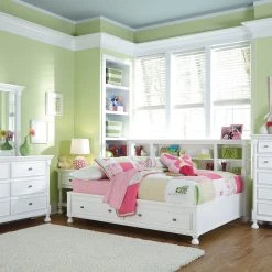 Ashley Bedroom Kaslyn White Full Storage Bed W/Bookcase HB Dresser Mirror & Nightstand