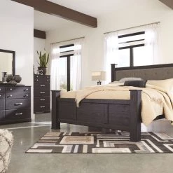 Ashley Reylow Dark Brown King Poster Bed W/ Dresser Mirror & Nightstand