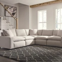 Ashley Savesto Ivory 5-Piece Sectional Living Room