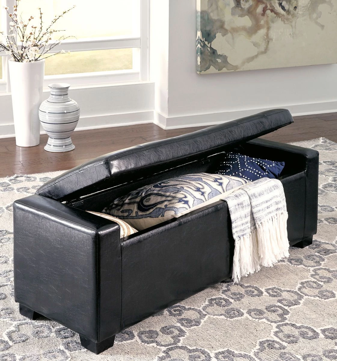 Ashley Benches Black Upholstered Storage Bench 1 Ashley Benches Black Upholstered Storage Bench