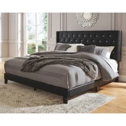 Ashley Bedroom Vintasso Queen Button Tufted Padded Panel Bed (Black)