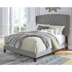 Ashley Vintasso Queen Button Tufted Padded Panel Bed (Gray)
