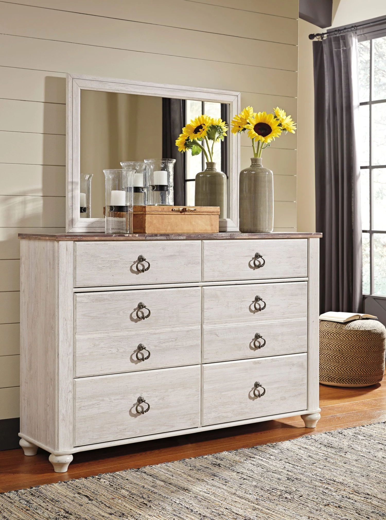 Ashley Willowton Dresser And Mirror - Whitewash Dressers 1 Ashley Willowton Dresser And Mirror - Whitewash Dressers