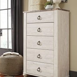 Ashley Willowton Whitewash Five Drawer Chest Bedroom