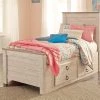 Ashley Willowton Twin Panel Bed With Under Bed Storage - Whitewash Beds