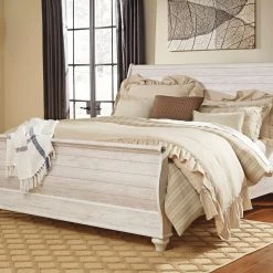 Ashley Willowton King Sleigh Bed - Whitewash Beds