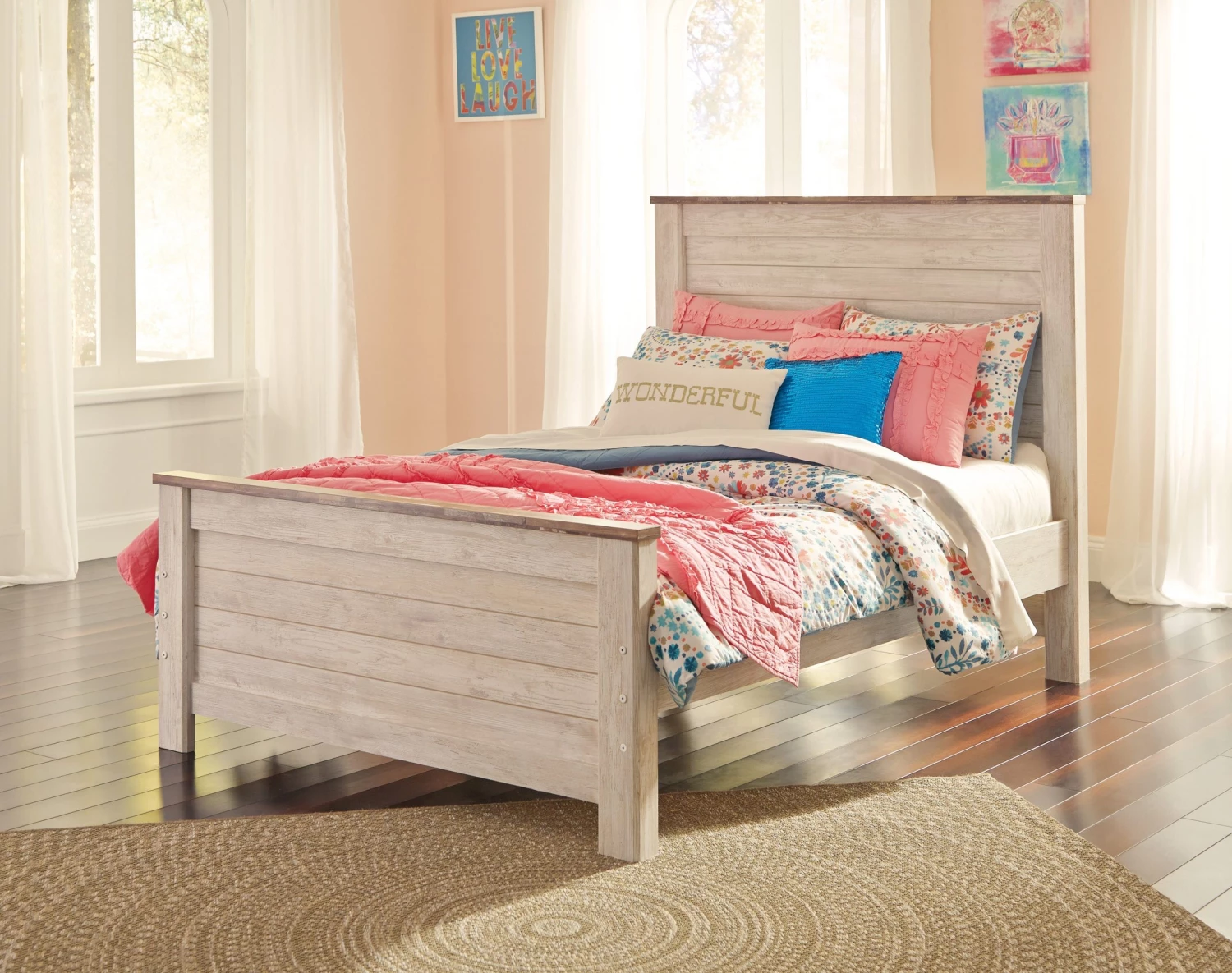 Ashley Beds Willowton Full Panel Bed - Whitewash 1 Ashley Beds Willowton Full Panel Bed - Whitewash