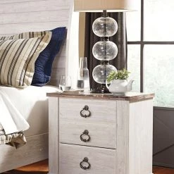 Ashley Willowton Whitewash Two Drawer Night Stand Bedroom