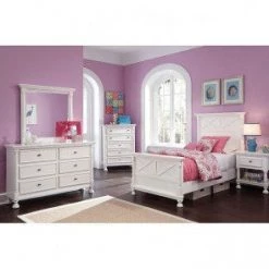 Ashley Kaslyn White Twin Storage Bed With Bookcase HB Dresser Mirror & Nightstand Bedroom