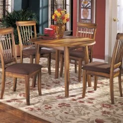 Ashley Berringer Rustic Brown Round Drop Leaf Table Set Dining Room