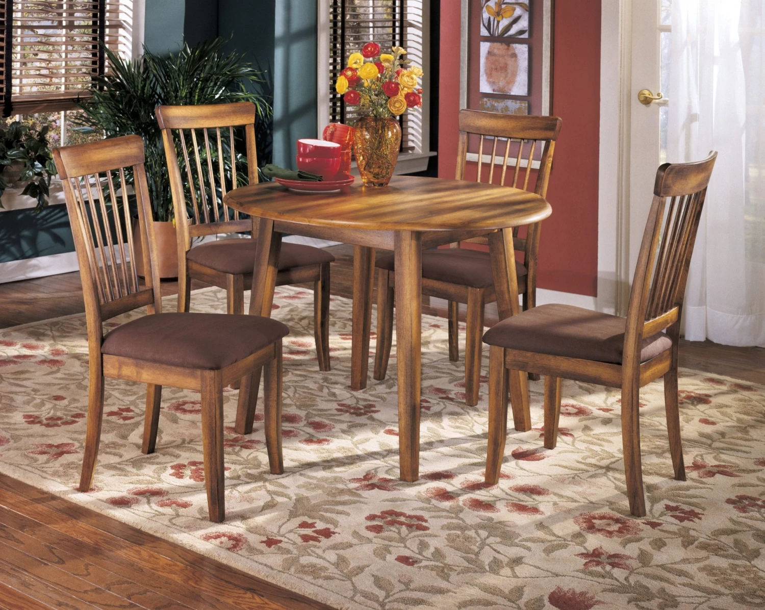 Ashley Berringer Rustic Brown Round Drop Leaf Table Set Dining Room 1 Ashley Berringer Rustic Brown Round Drop Leaf Table Set Dining Room