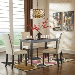 Ashley Kimonte Rectangular Dining Room Table With Ivory Chairs