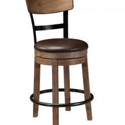 Ashley Pinnadel Grayish Brown Upholstered Swivel Barstool Dining Room