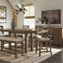 Ashley Dining Room Moriville Table 4 Barstools Double Upholsteredolestered Bench & Server