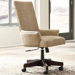 Ashley Baldridge-Rustic Light Brown Upholstered. Swivel Desk Chair Office