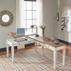 Ashley Desks Realyn Home Office Lift Top Desk And Return - White/Brown
