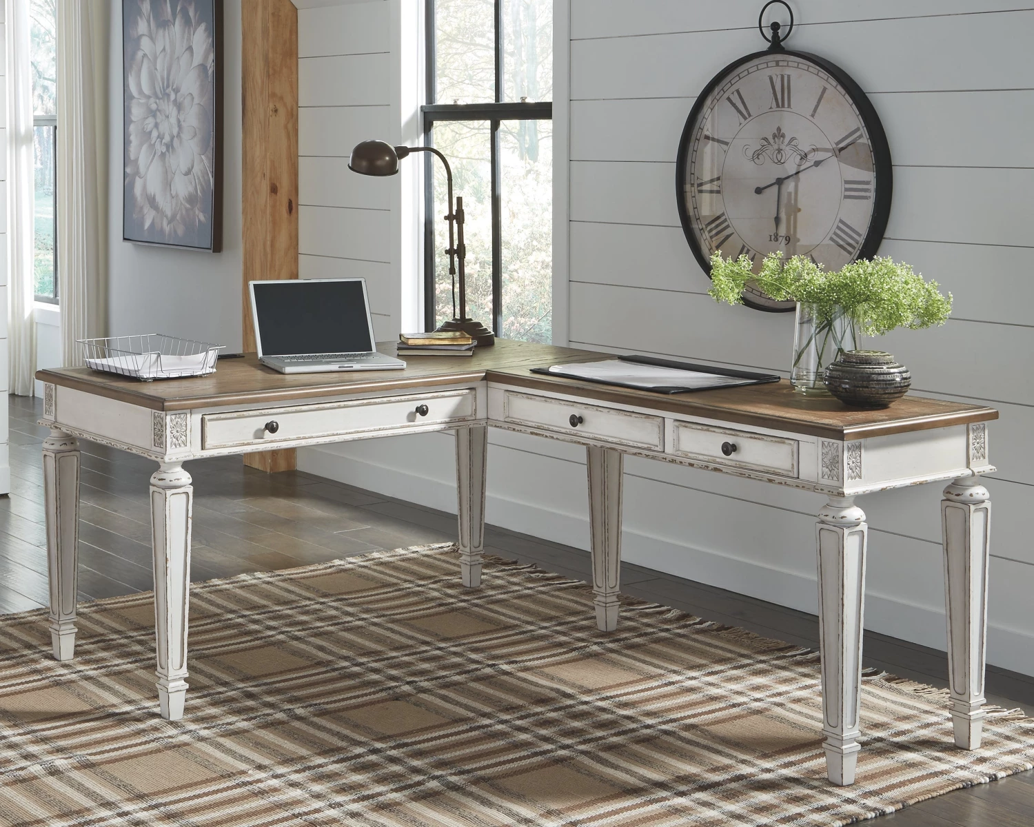 Ashley Desks Realyn Home Office Desk Return - White/Brown 1 Ashley Desks Realyn Home Office Desk Return - White/Brown