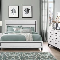 Global Kate White Queen Bed W/ Dresser, Mirror & Nightstand