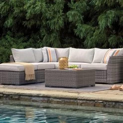 Ashley Cherry Point Loveseat Sectional With Ottoman And Table Set (4 Per Carton) Outdoor