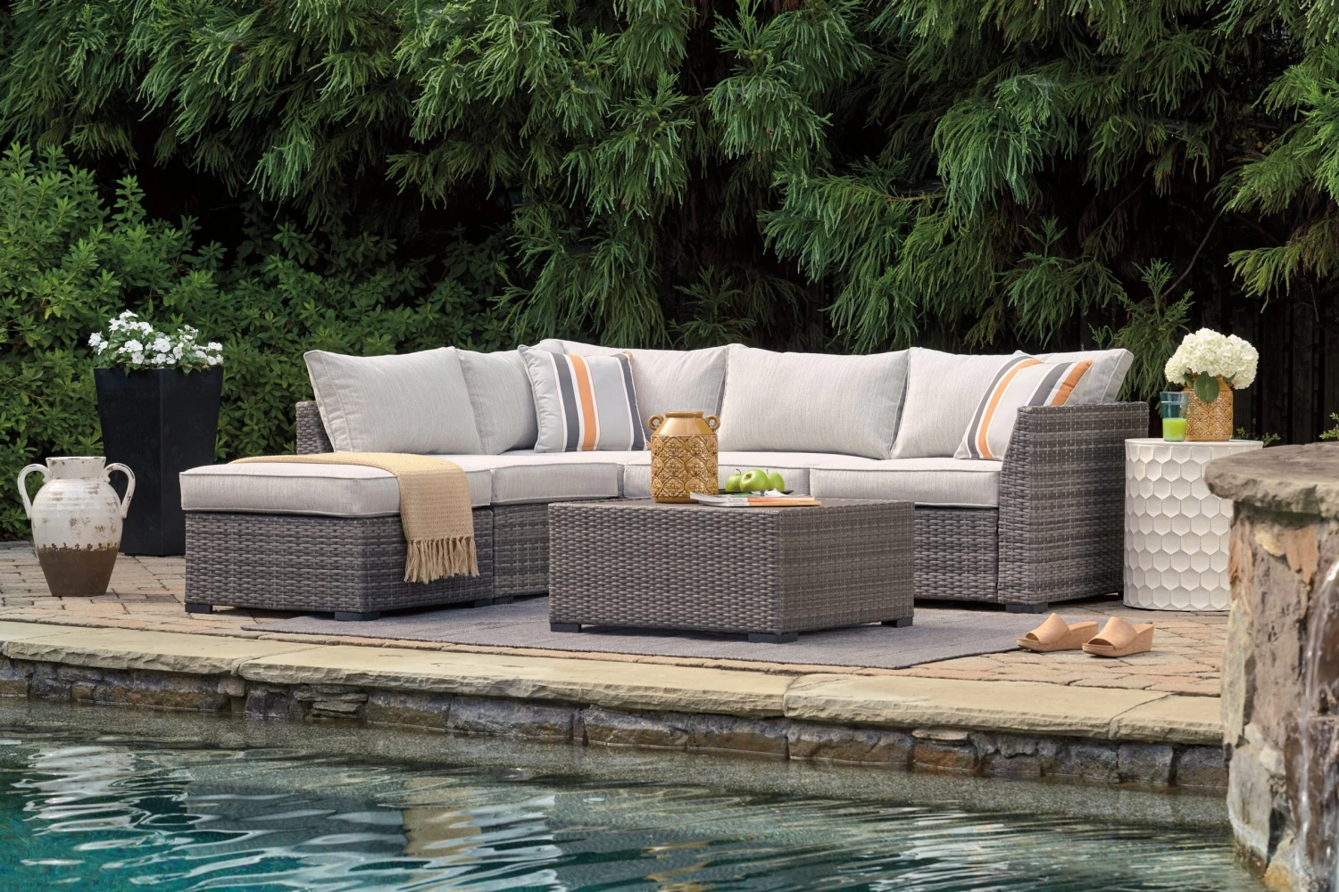 Ashley Cherry Point Loveseat Sectional With Ottoman And Table Set (4 Per Carton) Outdoor 1 Ashley Cherry Point Loveseat Sectional With Ottoman And Table Set (4 Per Carton) Outdoor