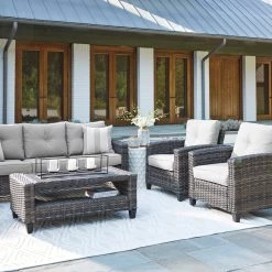 Ashley Outdoor Cloverbrooke Sofa And Chairs With Table Set