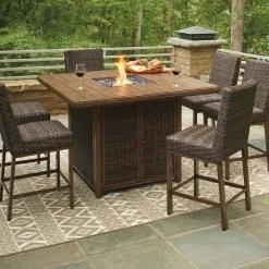 Ashley Outdoor Paradise Trail Pub Table And 6 Barstools