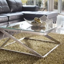 Ashley Living Room Coylin Brushed Nickel Finish Square Cocktail Table