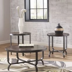 Ashley Ferlin Dark Brown Occasional Table Set (set Of 3) Living Room