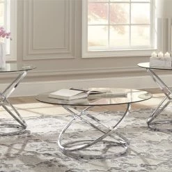 Ashley Hollynyx Chrome And Glass Occasional Table Set Tables