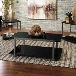 Ashley Living Room Rollynx Black 3 Piece Occasional Table Set