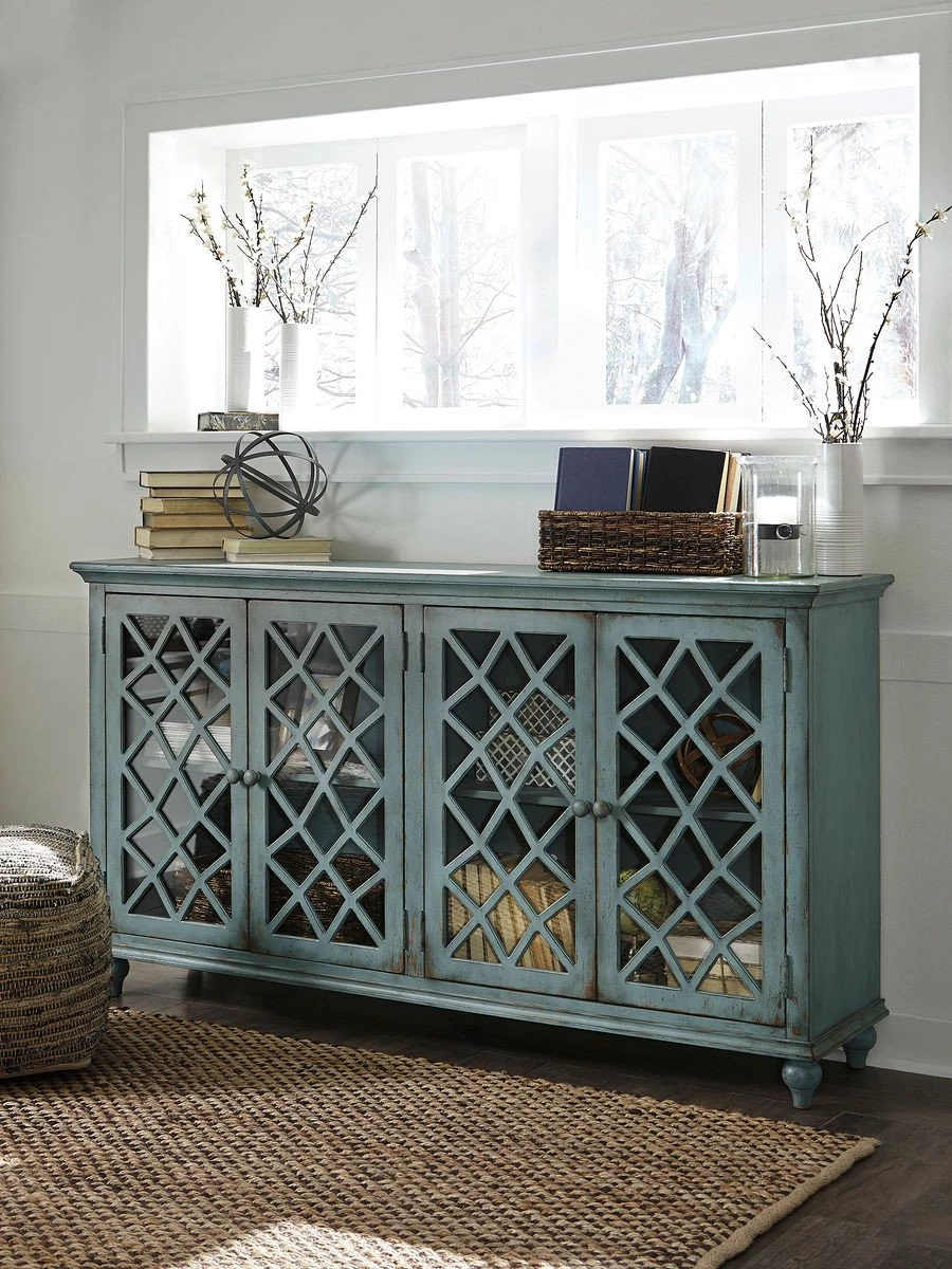Ashley Mirimyn Antique Teal Door Accent Cabinet 1 Ashley Mirimyn Antique Teal Door Accent Cabinet