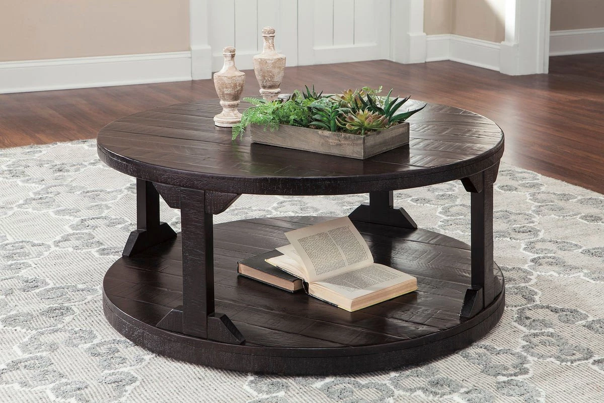 Ashley Rogness Rustic Brown Round Cocktail Table Living Room 1 Ashley Rogness Rustic Brown Round Cocktail Table Living Room