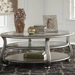Ashley Coralayne Silver Finish Oval Cocktail Table Living Room