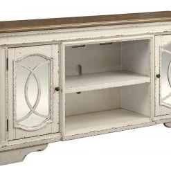 Ashley Realyn Chipped White XL TV Stand With Fireplace Option