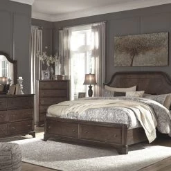 Ashley Bedroom Adinton Reddish Brown Queen Storage Bed W/ Dresser Mirror & Nightstand