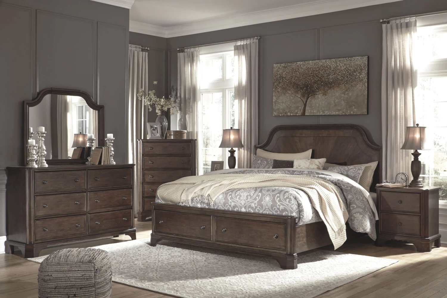 Ashley Bedroom Adinton Reddish Brown King Storage Bed W/ Dresser Mirror & Nightstand 1 Ashley Bedroom Adinton Reddish Brown King Storage Bed W/ Dresser Mirror & Nightstand
