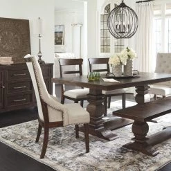 Ashley Hillcott Dark Brown Table 2 Side 2 Arm Chairs & Bench Dining Room