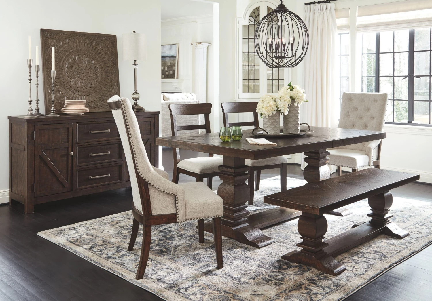 Ashley Hillcott Dark Brown Table 2 Side 2 Arm Chairs & Bench Dining Room 1 Ashley Hillcott Dark Brown Table 2 Side 2 Arm Chairs & Bench Dining Room