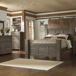 Ashley Juararo Queen Poster Bed W/Dresser Mirror & Nightstand