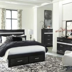 Ashley Bedroom Starberry Black Queen Storage Bed W/ Dresser & Mirror