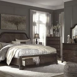 Ashley Bedroom Adinton Reddish Brown Queen Storage Bed With Dresser Mirror & Nightstand